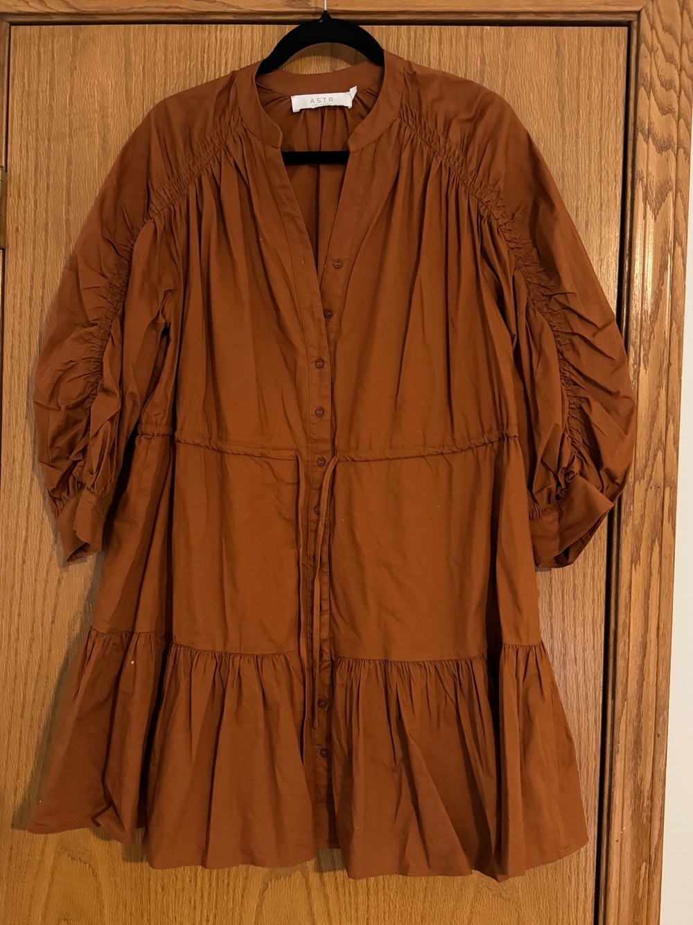 Astr Rust Brown Button-Front Dress